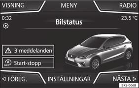 Det faktiska antalet tillgängliga menyer och namnen på de olika alternativen beror på fordonets utrustning och elektriska enheter. Slå på tändningen. Bild 44 Easy Connect: CAR-menyn.