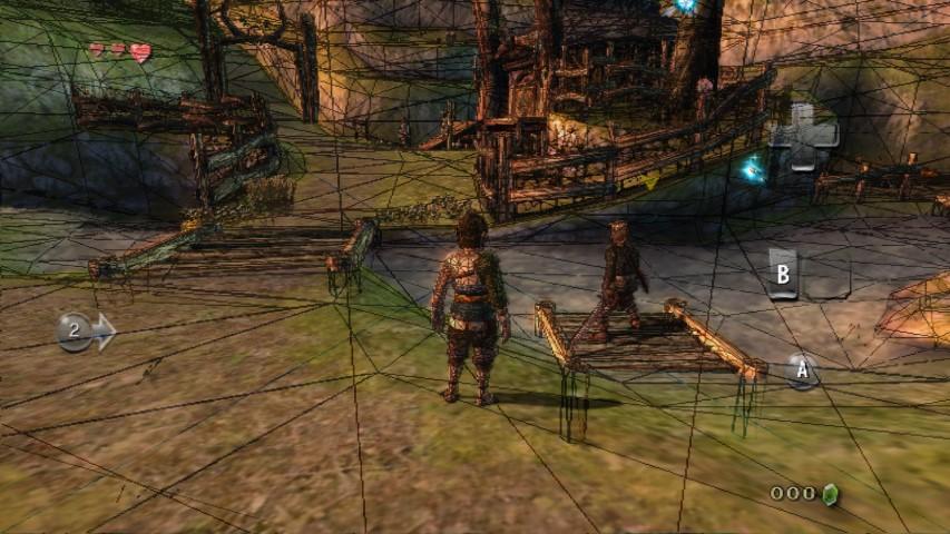 Figur 2 Skärmdump från spelet The Legend of Zelda: Twilight Princess, med wireframe-grafik över 2.1 