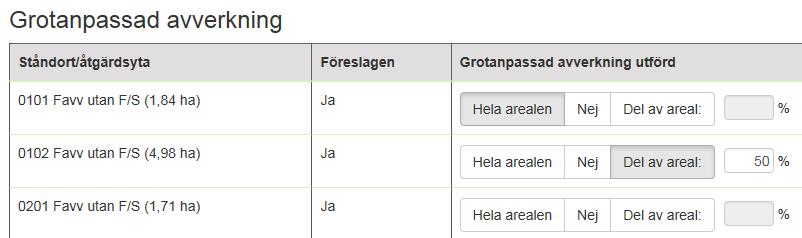Avsnitten i digital slutrapport Den digitala slutrapporten indelas i flera avsnitt. Det exakta innehållet styrs utifrån typ av avverkning. Det finns 4 huvudkategorier.