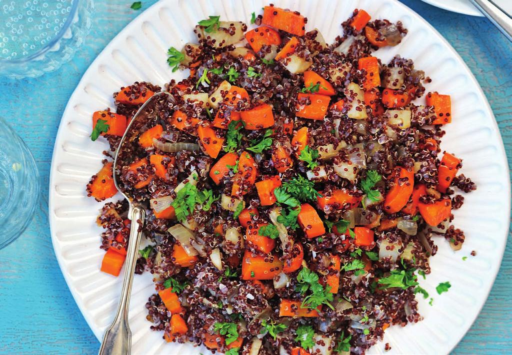 RECEPT 1 25 MIN 468kcal/port. Energi från: Fett 33% Kolhydrater 26% Protein 41% Quinoa med rotfrukter och stekt lax Quinoa med färgglada grönsaker och lax.