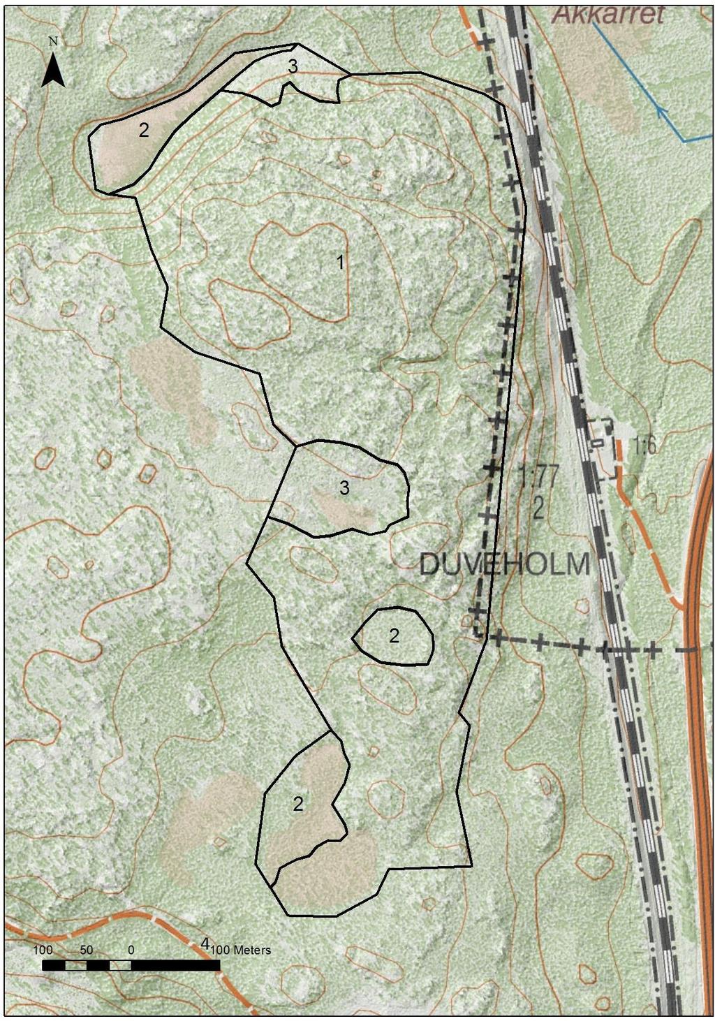 2.1 Skötselområden Reservatet är indelat i fyra skötselområden; 1 Gammal talldominerad skog 2 Våtmarker 3 Ungskog 4