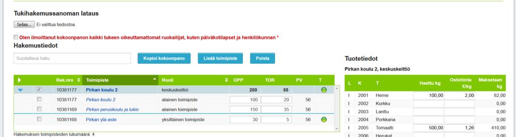 Bild 13. Det ställe i ansökan om stöd till frukt i skolan där man försäkrar att de icke stödberättigande matgästerna har uppgetts.