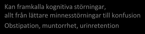 1.1 Preparat som bör undvikas om inte särskilda skäl föreligger Läkemedel med betydande antikolinerga effekter (Bilaga 1) Medel mot inkontinens (Ditropan, Detrusitol, Vesicare, Emselex, Toviaz)