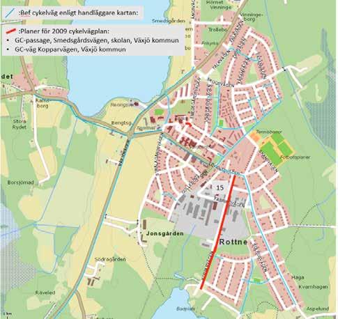 För Rottne finns följande behov av nya cykelvägar. Cykelväg till Rydet och längs med Löpanäsvägen byggs under år 2018.