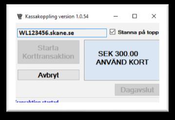 som kommer upp på skärmen. Tryck på knappen Starta Korttransaktion för att starta kortbetalningen i Vänta på att BABS terminalen visar Ny kund.