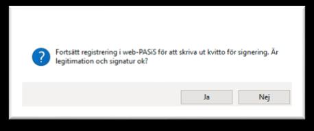 Då startar utskrift av kvitto från web-pasis på kvittoskrivaren.