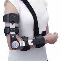 ROM armbågsortos Postoperativ armbågs-ortos designad att låsa eller kontrollera armbågens rörelse vid behandling av ligamentskador eller stabila frakturer.