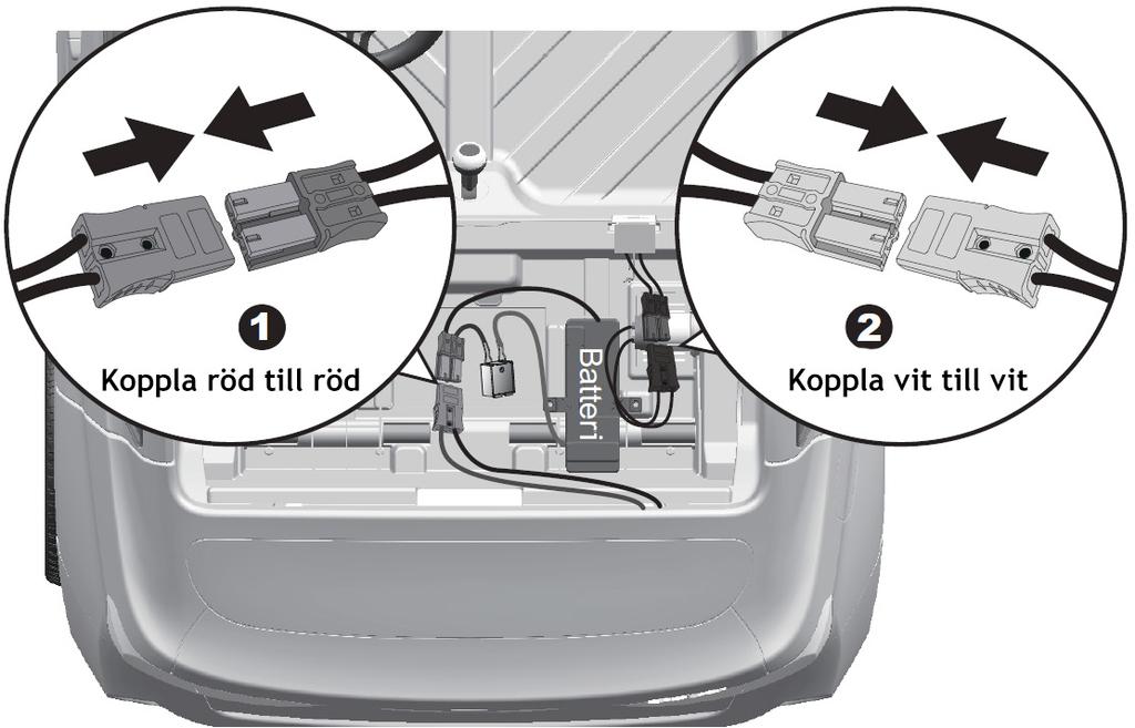 Steg 6: Koppla in batteri 1) Koppla ihop de två lösa röda kontakterna med