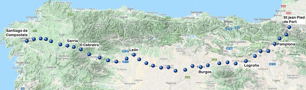 Den franska vägen, Saint Jean Pied de Port -Santiago de Compostela, 16 nätter 11(11) Camino Francés Camino Frances är den mest populära av alla leder till Santiago de Compostela.