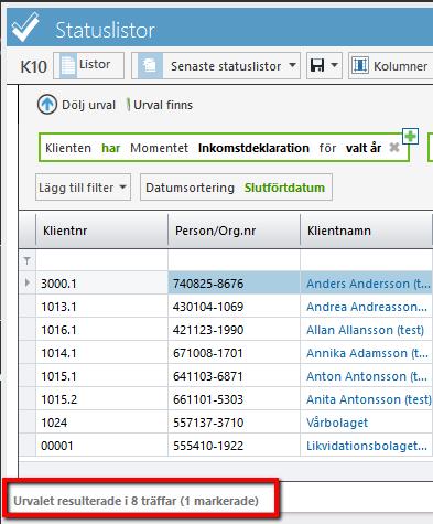 Tryck på texten i urvalet, välj K10