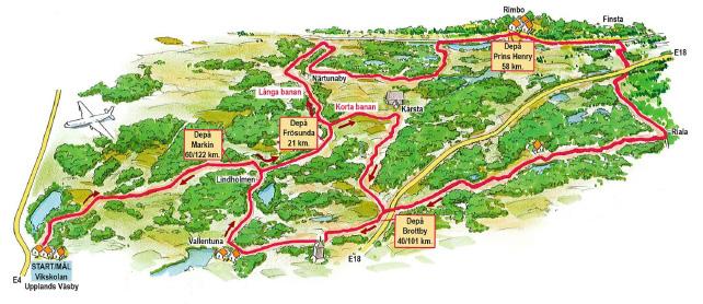 BANKARTA BANBESKRIVNINGAR Långa banan (134 km): U-Väsby - Torsåker - Skånela - Markim - Orkesta - Torsholma - Gottröra - Närtuna - Malmby - Rimbo - Finsta - Riala - Sättra - Karby - Angarn -