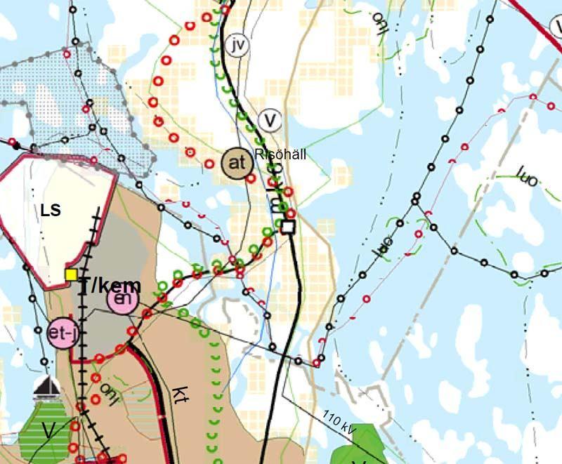Bild 2. Del ur Österbottens landskapsplan 2030. Kuva 2. Ote Pohjanmaan maakuntakaavasta 2030. Planeområden befinner sig på detaljplan Storströmmen som godkändes av kommunfullmäktige 31.8.2004.