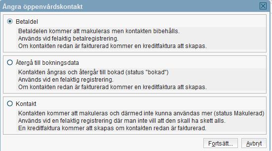 3. Välj vad som ska Ångras eller Makulera kontakten (Återgå till