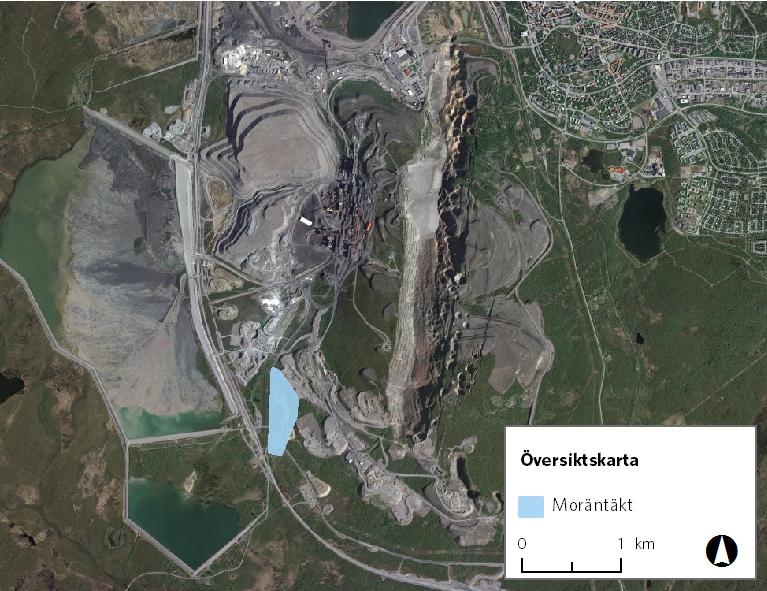 Vår beteckning: 2 (14) Figur 1. Översiktskarta över moräntäktens placering inom LKABs gruvindustriområde.