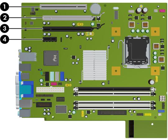 Ta bort eller installera ett expansionskort Datorn har en PCI-expansionsplats i standard fullhöjd, en PCI Express x1-expansionsplats, en PCI Express x16-expansionsplats och en PCI Express