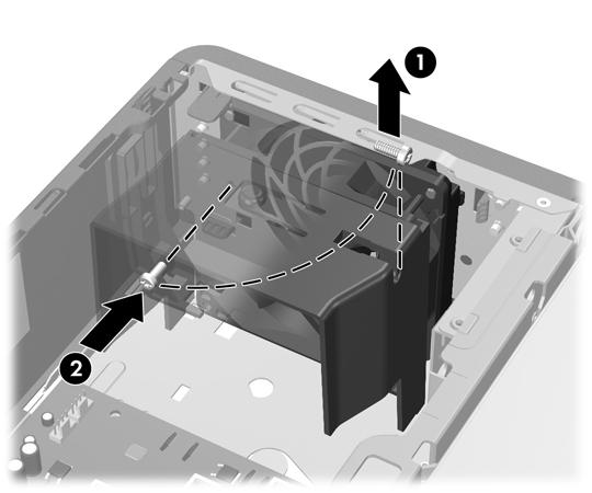 Frontpanel, säkerhet Frontpanelen kan låsas på plats med en säkerhetsskruv från HP. Säkerhetsskruven sitter vid fläktkanalen inne i chassit.