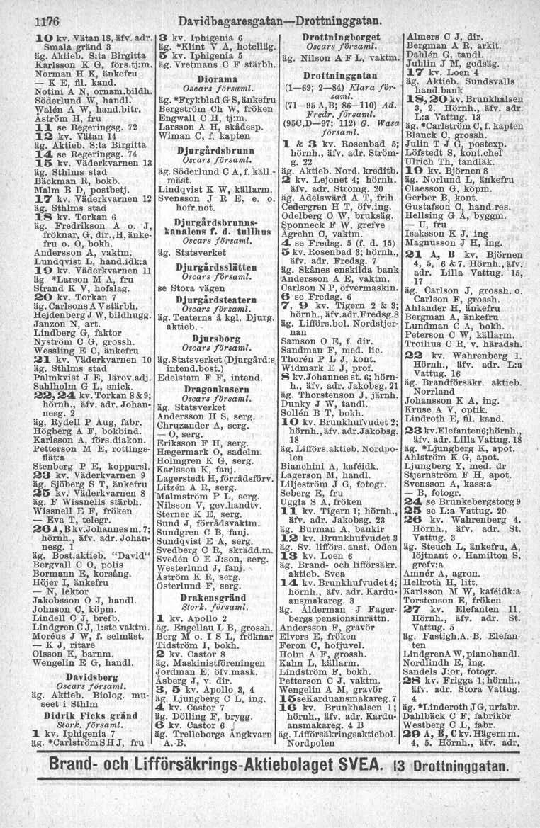 11'1.6 10 kv. Vätan 18,ärv'. adr. Smala gränd 3 äg. Aktieb. S:ta Birgitta Karlsson K G, förs.tj:m. Norman H K, änkefru - K E, fil. kand. Notini A N, ornam.bildh. Söderlund W, handl~ Walen A W, hand.
