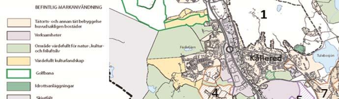 I nordöstra Kållered finns ett utredningsområde (område 1 i figur 8) samt ett område där detaljplan för samlad bebyggelse avses upprättas (område 2 i figur 8).