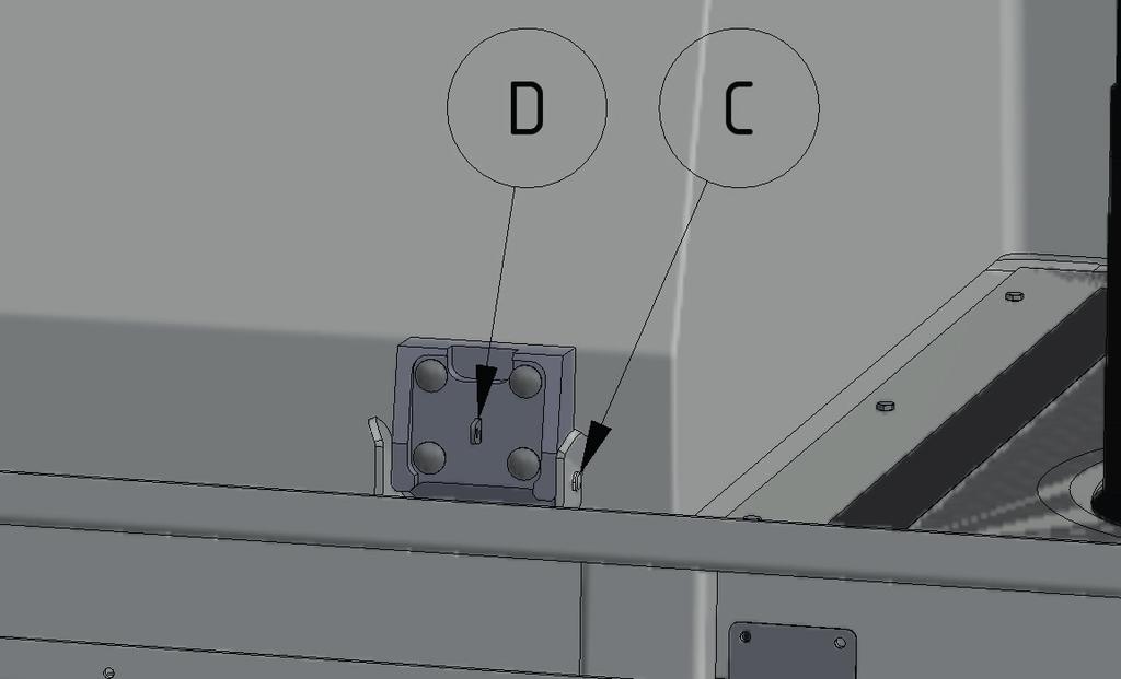 1 Gångjärn Innan filterlocket manövreras från operatörspanelen ska filterlockets gångjärn vara låsta på rätt sida. Låsnålen (A) ska låsa fast gångjärnslåset (B) enligt figur 6.1a nedan.