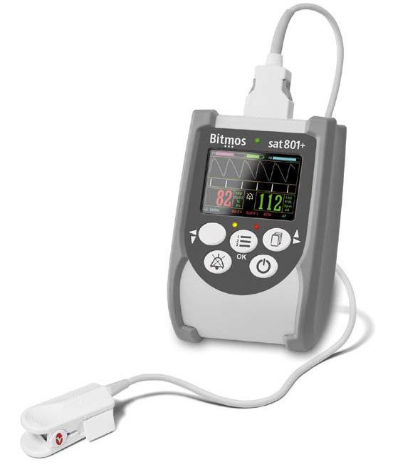 Bitmos sat 801+ med Masimo SET teknologi SpO2, Puls, PI (Perfusionsindex) och SQ (signalkvalitet) Larmfunktioner,