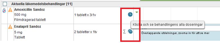 8.1.2 Information om dosering Till höger om varje ordination finns en ikon i form av en klocka.