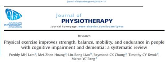 Effekter av fysisk träning bland personer med mild kognitiv nedsättning och demenssjukdom. Inkluderade 54 artiklar från 43 olika randomiserade studier.