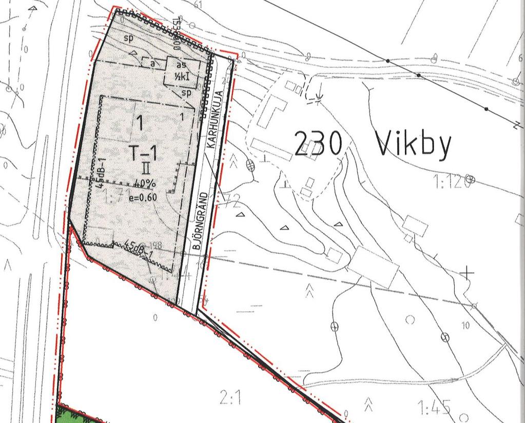 VIKBY FÖRETAGSOMRÅDE, KVARTER 1 10 Bild 12. Utdrag ur gällande detaljplan för kvarter 1. Byggnadsordning Kommunens byggnadsordning har trätt i kraft 1.6.2004.