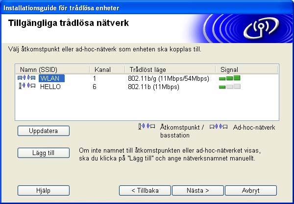 10 Standardnodnamnet på nätverkskortet i skrivaren är BRW_xxxxxx (där xxxxxx är de sex sista siffrorna i Ethernet-adressen). Om du använder en personlig brandvägg (t.ex. den brandvägg för Internetanslutning som finns tillgänglig i Windows XP), bör du avaktivera den tillfälligt.