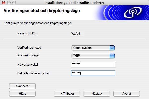 När du konfigurerar din trådlösa Brother-skrivare måste du se till att den är konfigurerad så att den överensstämmer med verifierings- och krypteringsinställningarna för det befintliga