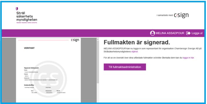 ChamberSign E-tjänsten - Användarmanual Sida: 16/26 Om du klickar på länken Visa fullmakt i mailet ovan kommer du till en sida där du loggar in med BankID.