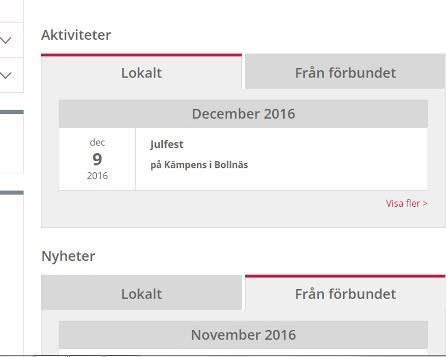 Till vänster Under den finns en Innehållsförteckning med Rubriker t ex Medlemsmöten, Referat och bilder och Årsmöten. En del rubriker innehåller en vinkel till höger efter rubriken.