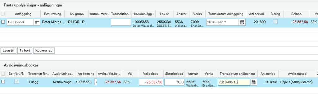 GÖTEBORGS UNIVERSITET 9 (10) När du kommit till registreringsbilden klickar du på Lägg till under Fasta upplysningar för att få fram en registreringsrad.