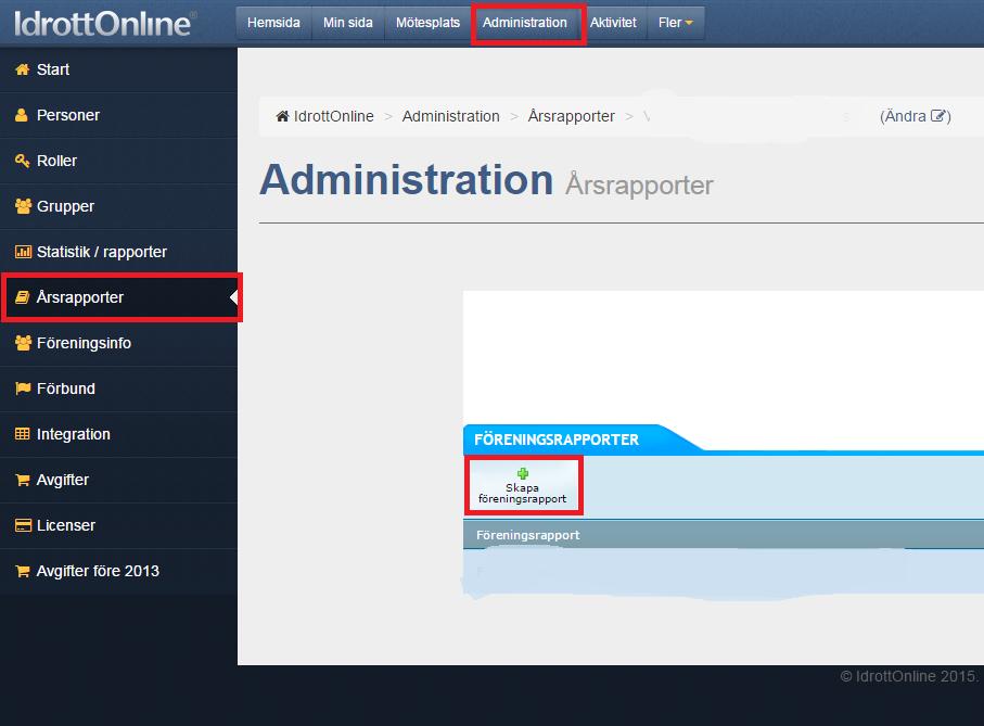 Skapa föreningsrapport i IdrottOnline Föreningsrapporten visar hur många medlemmar som är aktiva i föreningen samt uppgifter angående vem som har utvalda roller i föreningen.