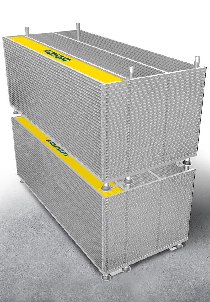 PANELBOX Panelboxen gör lagring, transport och hantering av GuardLite Skyddsräckespaneler enklare. Panelboxen är försedd med lyftöglor och kan också hanteras med gafflar.
