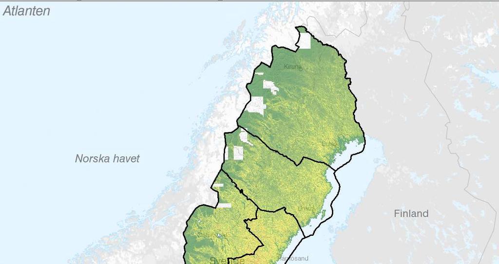 Indelning i län Indelning i län där data klippts mot länsgränser + en buffertzon på 25 m.