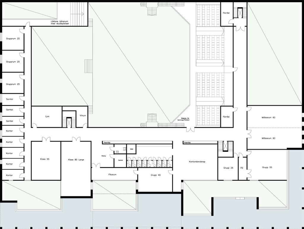 konserter, idrott, café och restaurang, studieplatser, förskola, folkhögskola och så vidare.