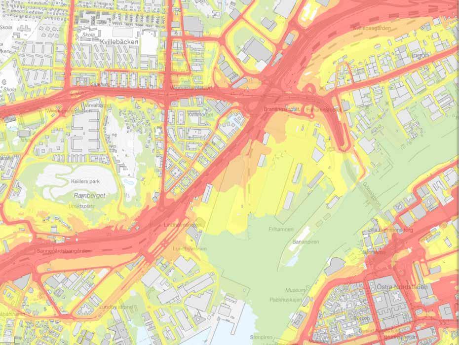 BULLER Buller är problematiskt huvudsakligen längs trafiklederna. Se karta. Här krävs speciella insatser i utvecklingen av området för att skapa trivsamhet.