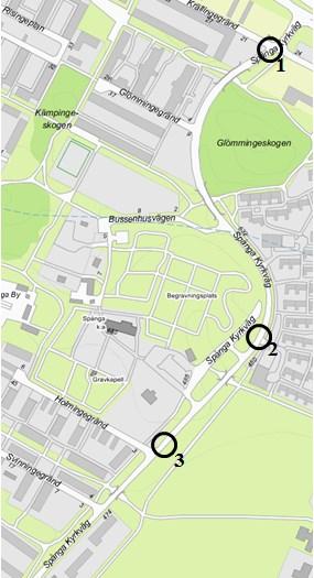 korsningspunkter för att stödja trafikanterna att hålla angiven hastighet. Gatan trafikeras av busslinjen 514 (Spånga kyrka-tenstavägen) i 15-minuterstrafik. Bild 9.