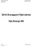 2016 Årsrapport Fjärrvärme. Hjo Energi AB