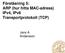 Föreläsning 5: ARP (hur hitta MAC-adress) IPv4, IPv6 Transportprotokoll (TCP) Jens A Andersson