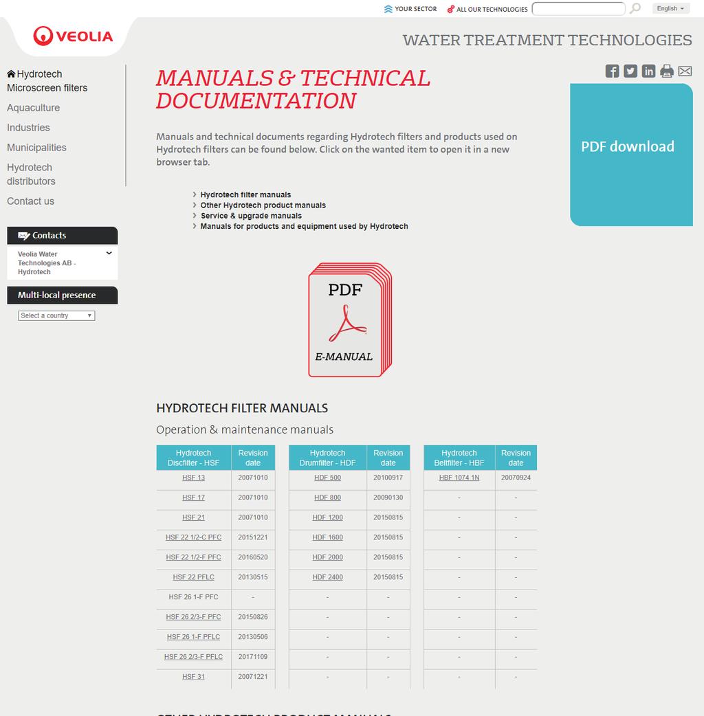 Manuals & technical information For further technical information please visit http://technomaps.veoliawatertechnologies.com/ hydrotech/en/.