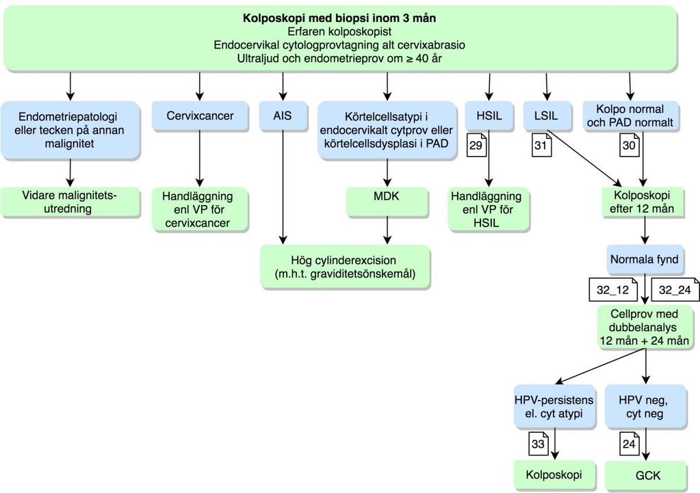 Flödesschema 7: Cytologiska analysen visar Körtelcellsatypi (ej AIS) eller Atypi av oklar/annan typ Se