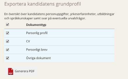 Välj Generera PDF. Till höger visas nu exportstatus i procent och när dokumentet laddats färdigt, så får du upp en länk till dokumentet.