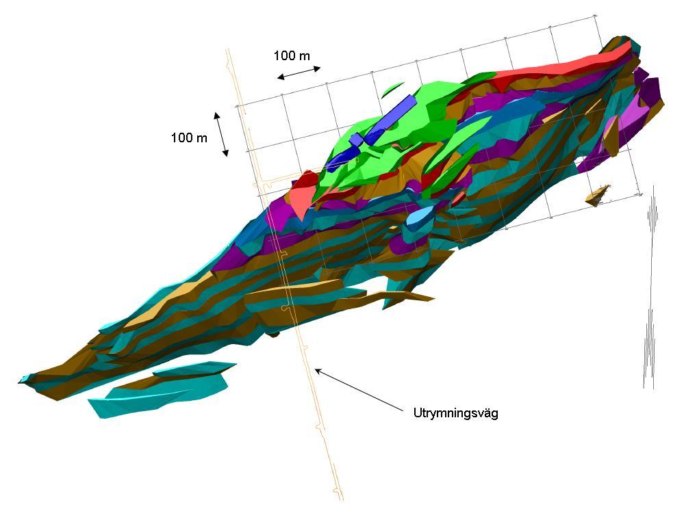 2 Printzsköld 2.1 Malmkroppen Malmkroppen Printzsköld består av det magnetiska och järnhaltiga mineralet magnetit. Malmen har inget daggående, stryker 40 från magnetisk nord och stupar 60 mot syd.