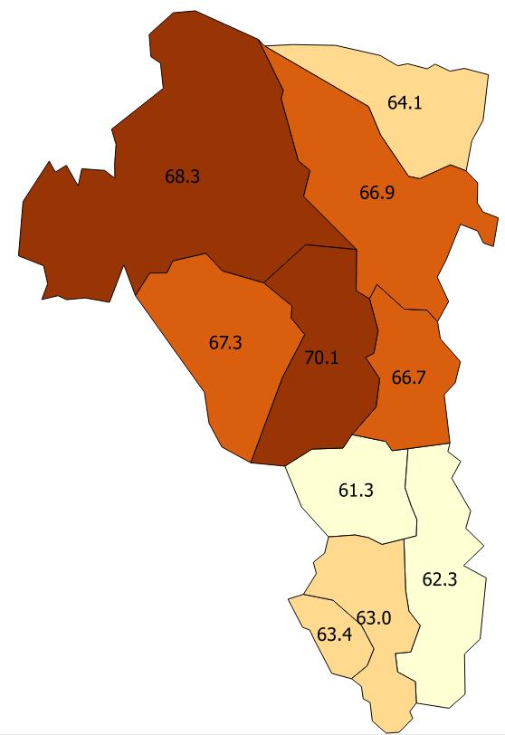 Spelat senaste året Region Kvinnor Män Totalt S Beräknat antal Ockelbo 61 62 61 2 920 Hofors 63 64 63 4 870 Ovanåker 64 71 67 6 210 Nordanstig 63 65 64 4 790 Ljusdal 66 71 68 10