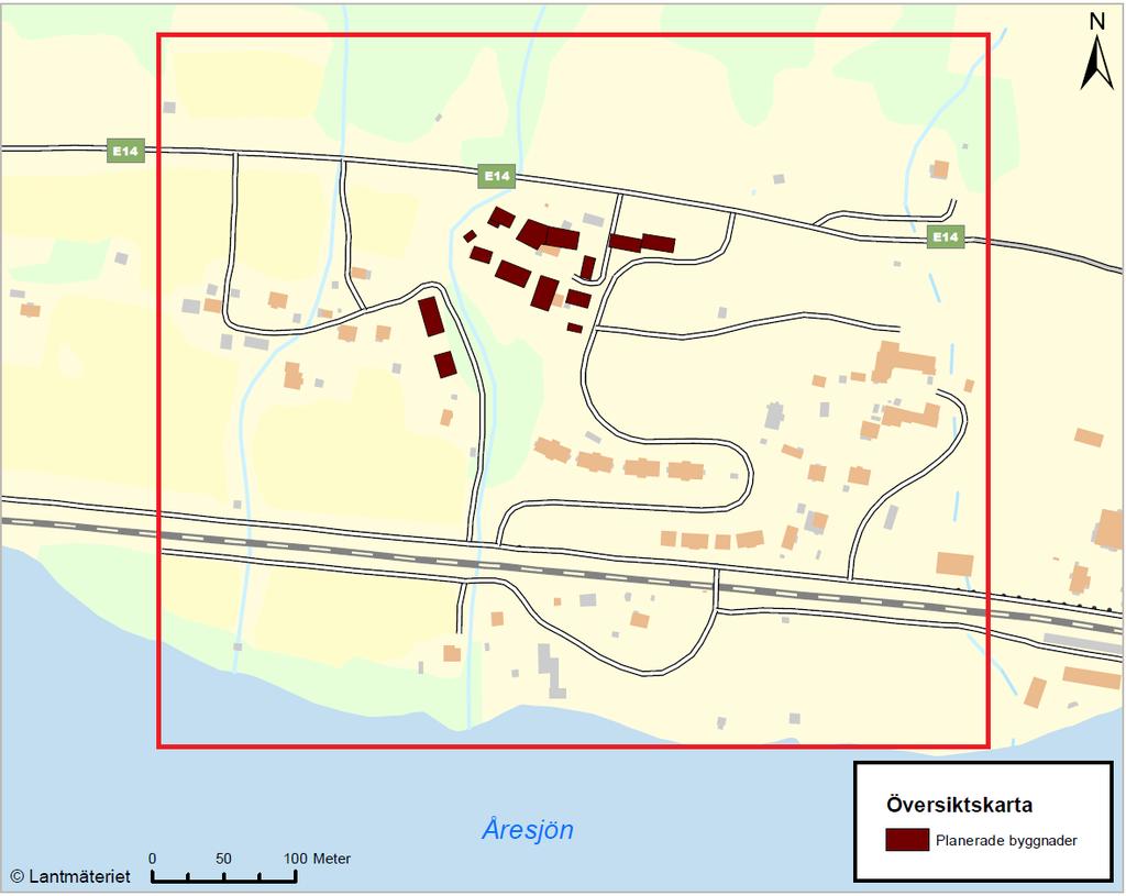 memo01.docx 2012-03-28 2. Metod och källdata 2.1 Beräkningsområde Figur 2. Område som modellerats I bullerberäkning. Ny bebyggelse markerad i svart, beräkningsområde markerat i rött.