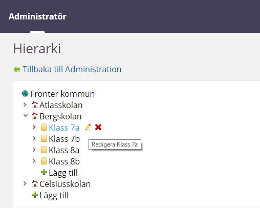 Struktur I Fronter 19 består strukturen av hierarkier, som exempelvis en skola eller en undervisningsgrupp. Vi har importerat er tidigare Fronter-struktur men irrelevanta delar har tagits bort.