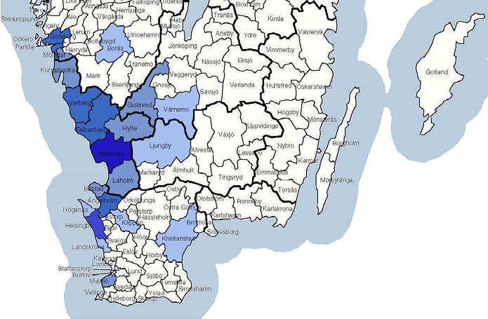 Halmstad 322 Helsingborg 113 Göteborg 67 Falkenberg 66 Varberg 62 Ängelholm 62 Kungsbacka 43 Laholm 40 Ej svar 27 Mölndal 23 Stockholm 23 Gislaved 21 Hylte 21 Båstad 20 Malmö 20 Landskrona 19 Borås