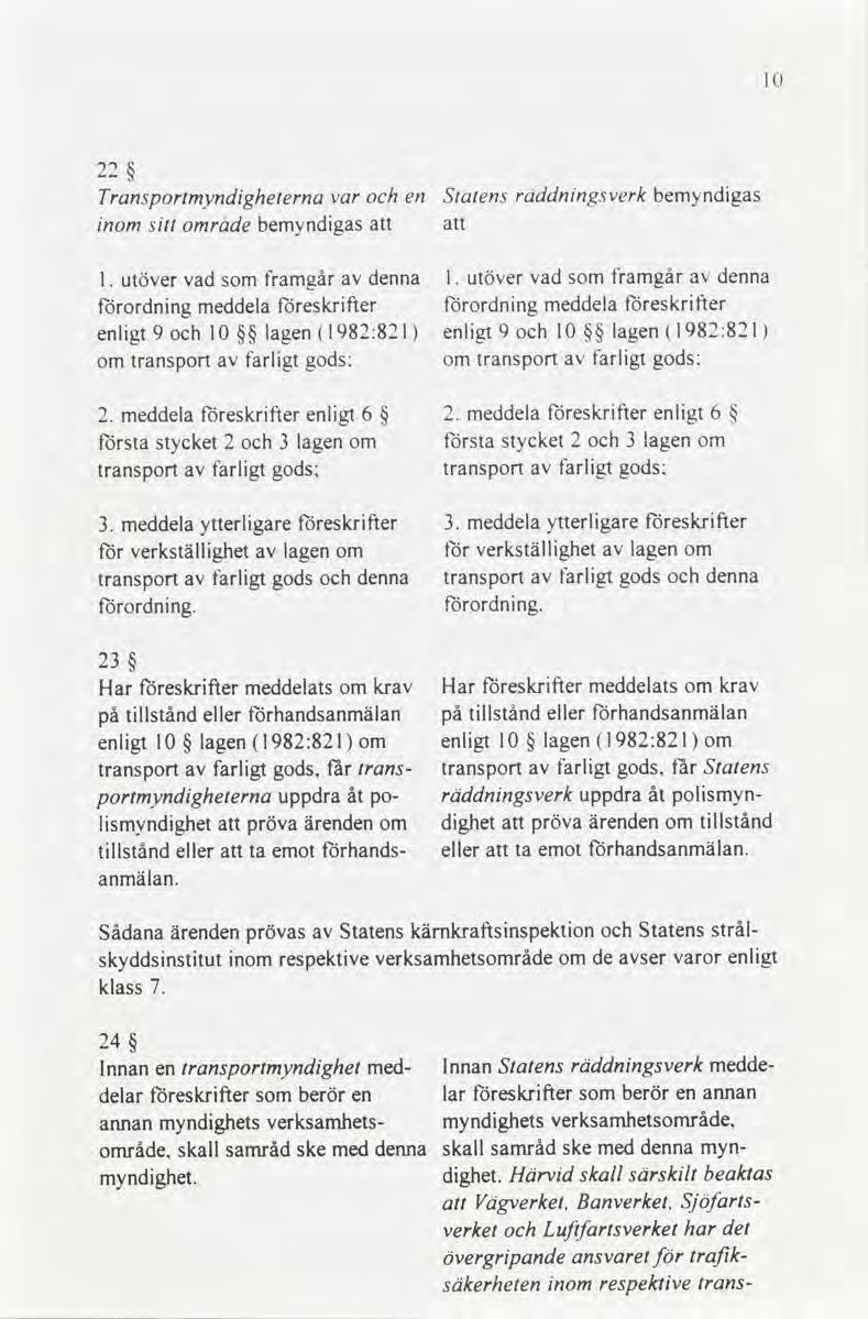 22 Transportmyndigheterna var och en Statens inom sitt område bemyndigas att att räddningsverk bemyndigas utöver vad som framgår av denna utöver vad som framgår av denna förordning meddela