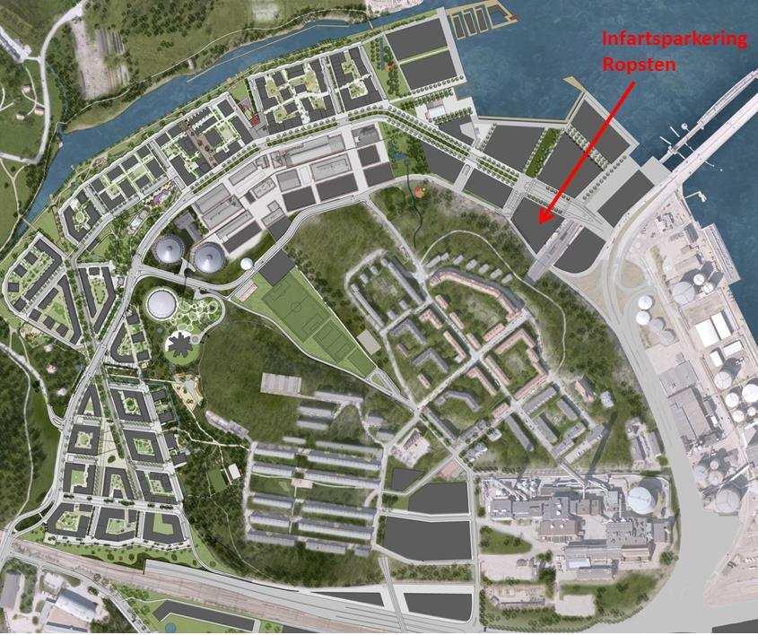 3.3.1 Scenario 2C-2A Basscenario Eftersom nya uppgifter finns om antalet parkeringsplatser i de olika kvarteren inom Hjorthagen revideras matriserna 3-5 ovan.